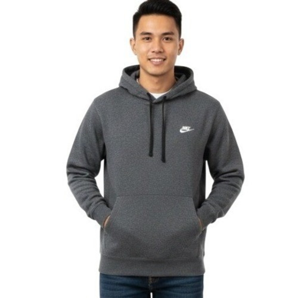 Nike Hoodie Mens Large Gray Club Fleece Pullover Swoosh Logo BV2654-071 Athletic